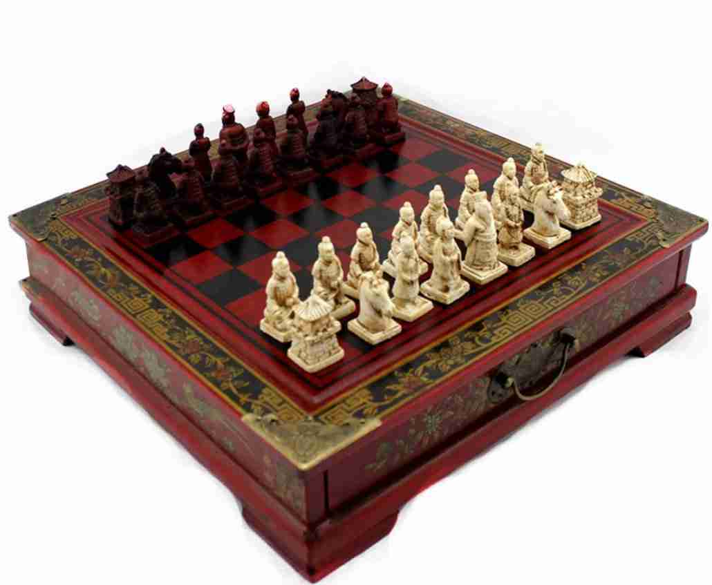 Classic Chinese Terracotta Warriors Wooden Chessboard