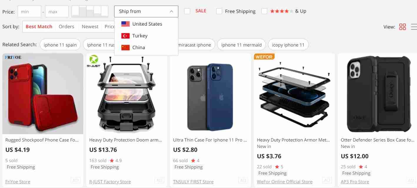 Envíe desde el almacén de Aliexpress en su país