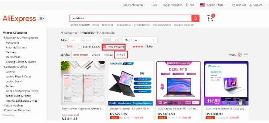 Spedizione gratuita di Aliexpress - Come utilizzare il filtro di spedizione gratuita