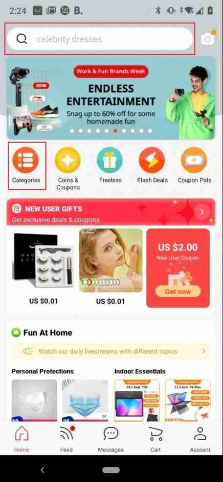 Livraison gratuite Aliexpress - Utilisation du filtre de recherche sur l'application mobile Aliexpress