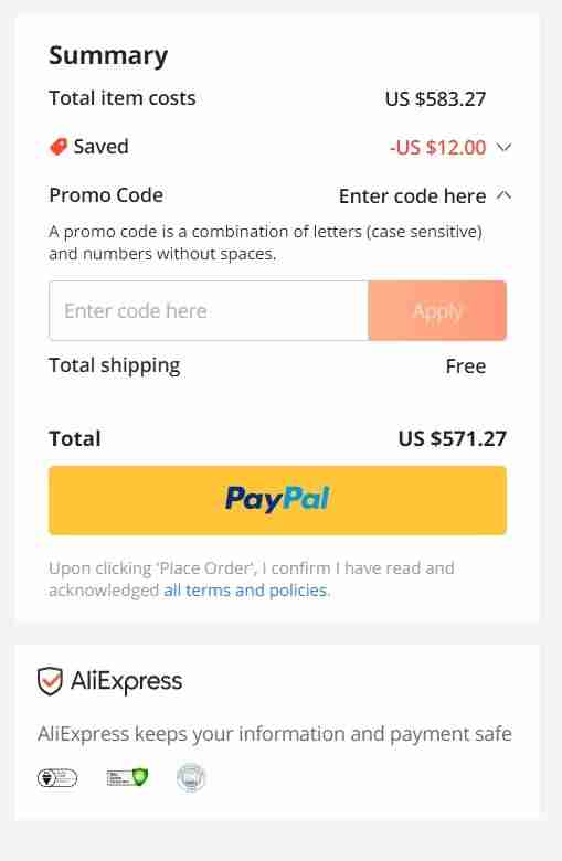 AliExpress onde inserir o código promocional