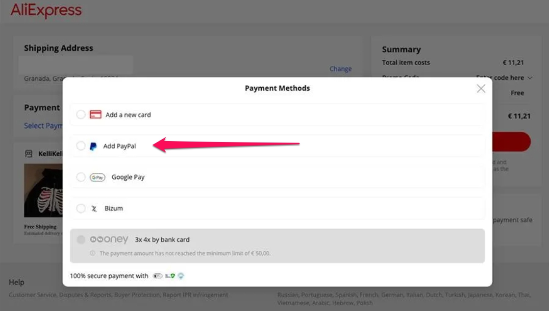 PayPal on AliExpress