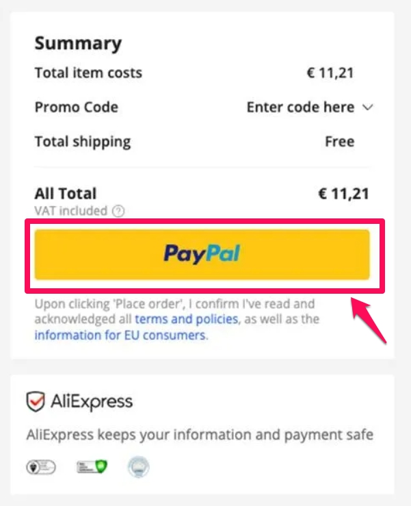 Paying with PayPal on AliExpress